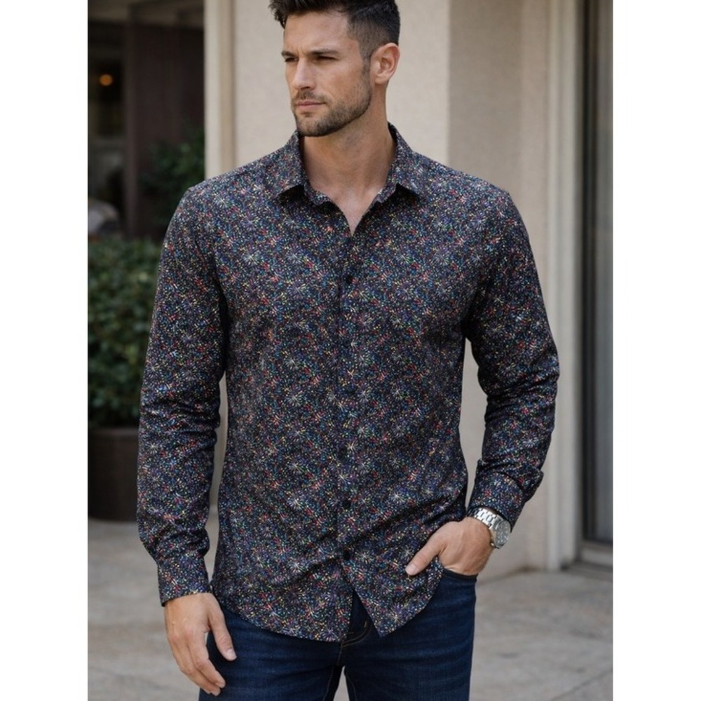 Jared Lang Black‎ Multicolor Mosaic Print Button-Up Shirt. Size 17. XXL